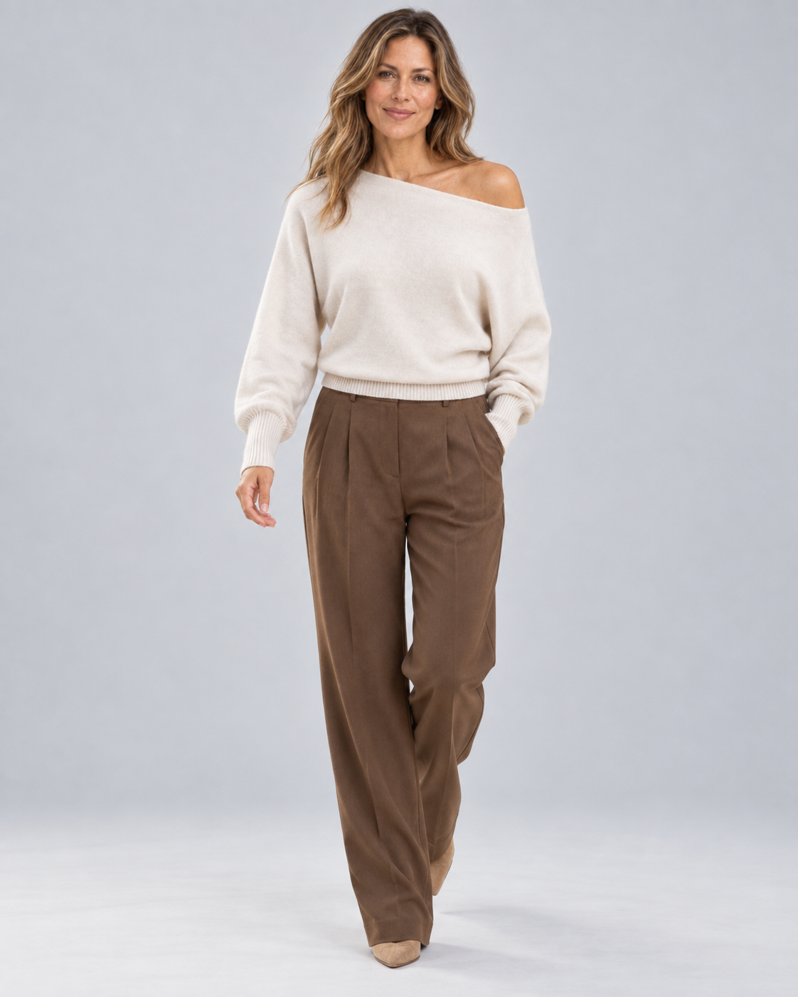 Women's Off-Shoulder Knit Jumper with Asymmetric Hem