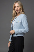 Women's Cropped Tweed Blazer with Gold Buttons and Pockets