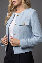 Women's Cropped Tweed Blazer with Gold Buttons and Pockets