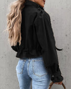 Women's Cropped Utility Jacket with Snap Buttons and Cargo Pockets