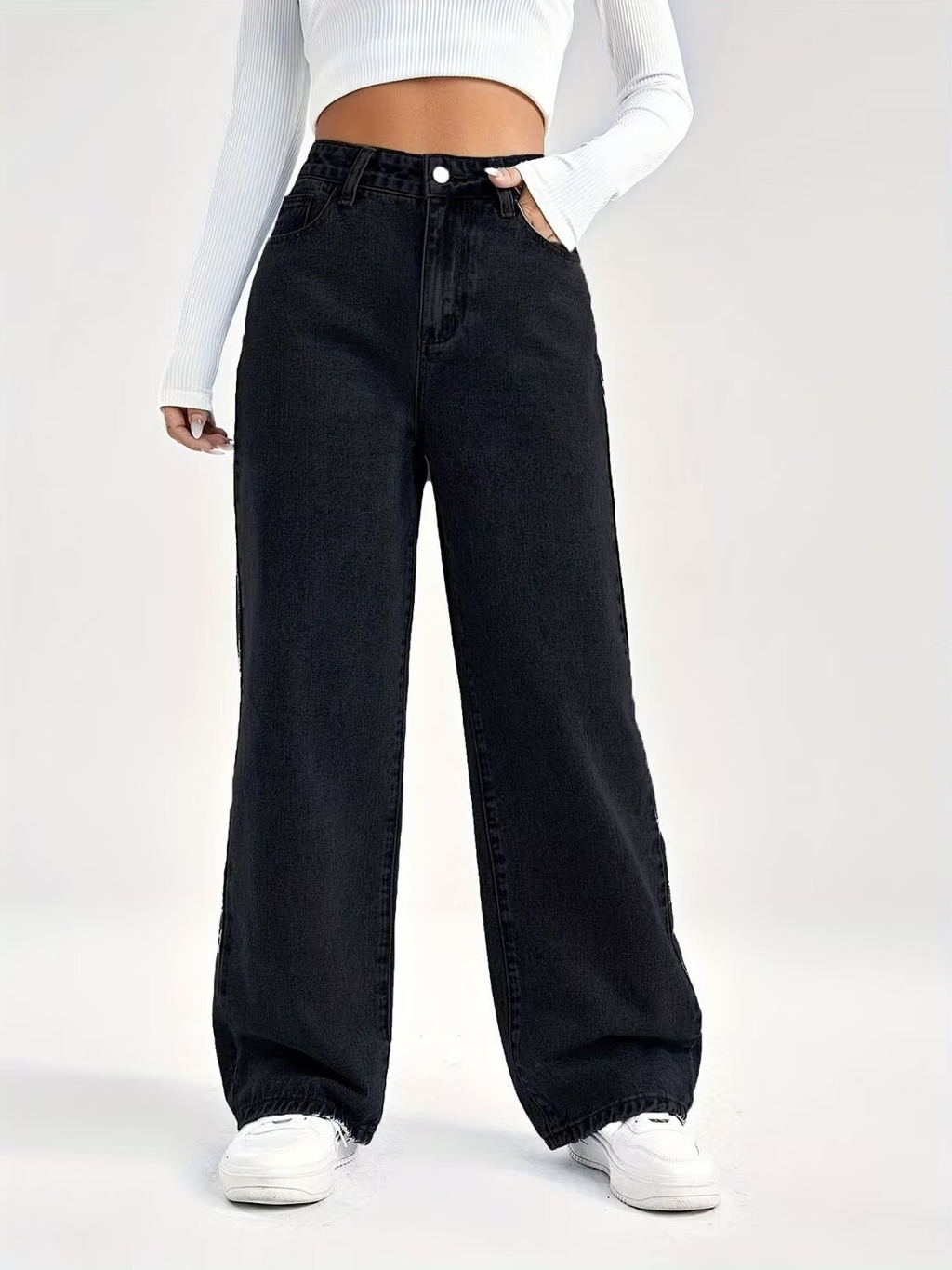 Women's Wide Leg Denim Jeans with High Waist and Baggy Fit