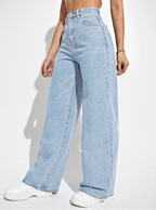 Women's Wide Leg Denim Jeans with High Waist and Baggy Fit