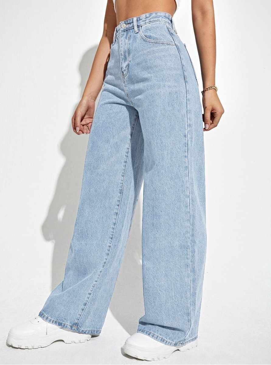 Women's Wide Leg Denim Jeans with High Waist and Baggy Fit