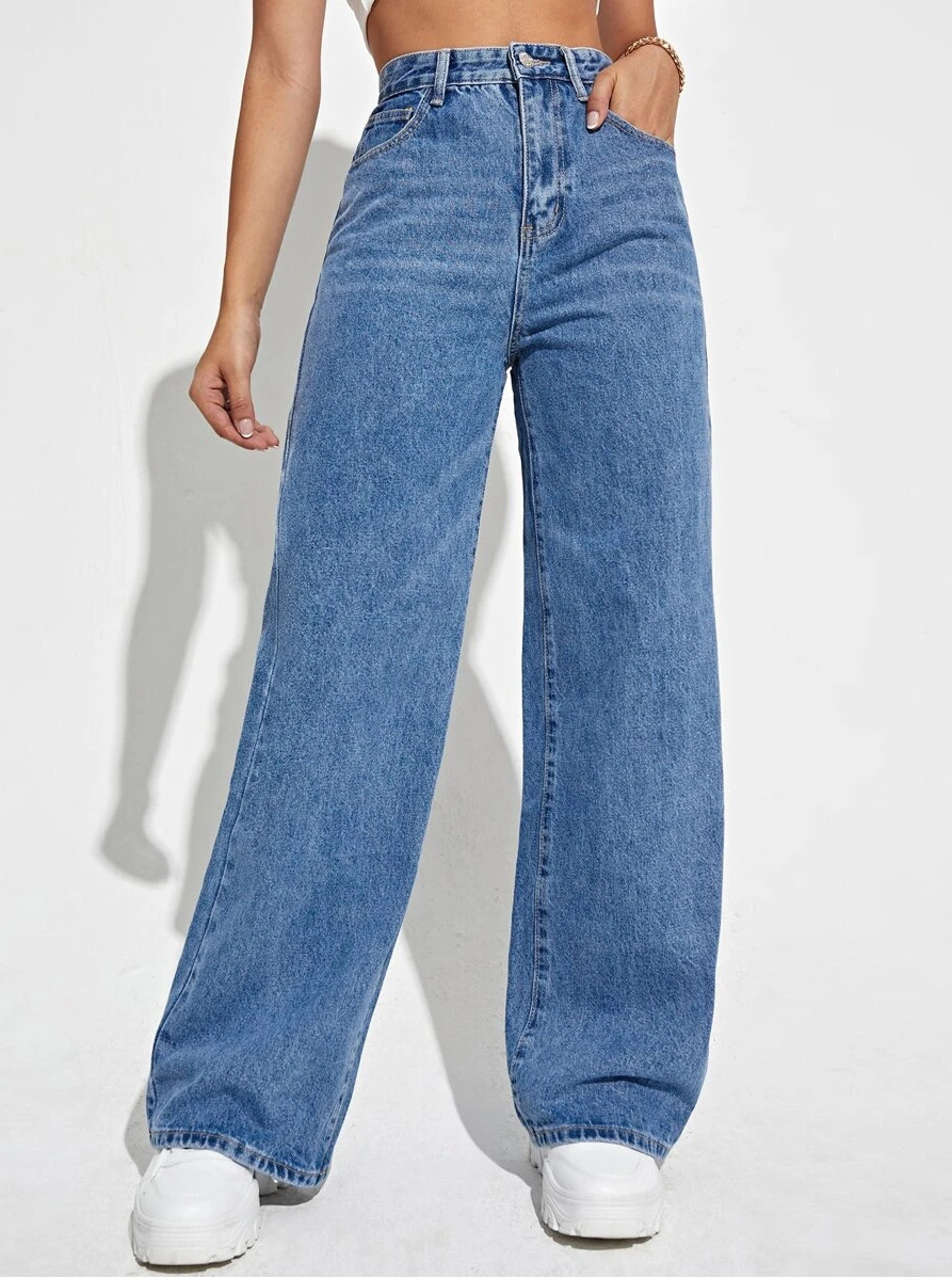 Women's Wide Leg Denim Jeans with High Waist and Baggy Fit