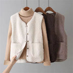 Women's Sherpa Fleece Gilet with Button Front and Pockets