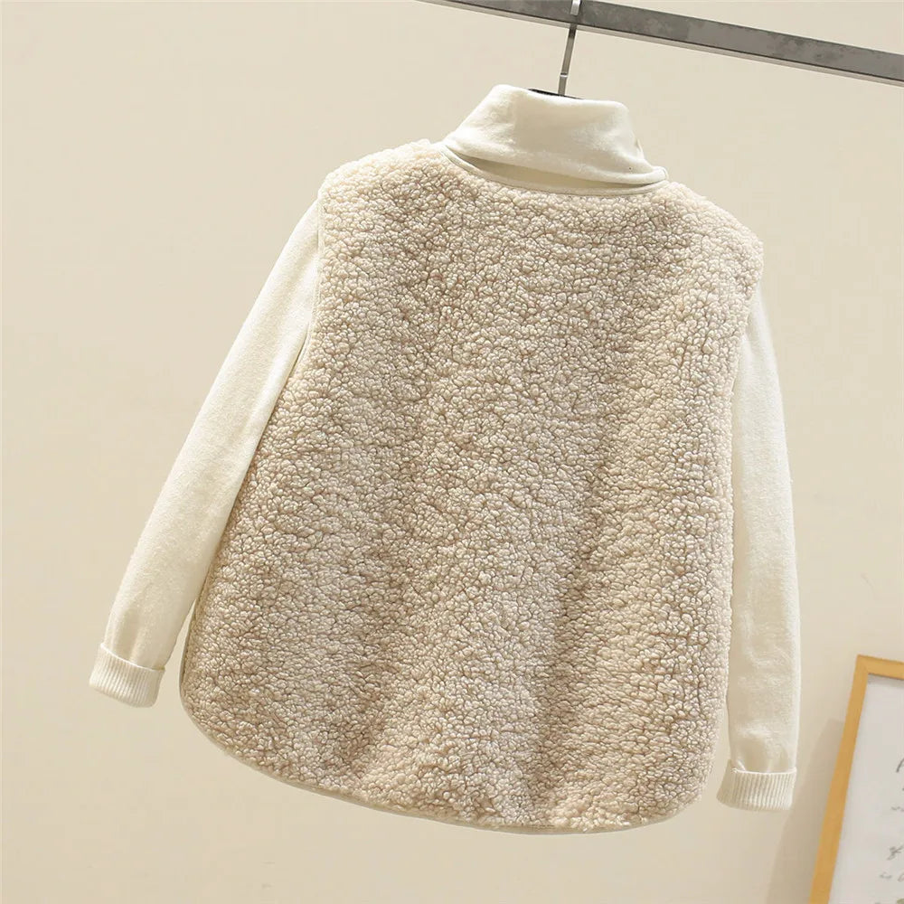 Women's Sherpa Fleece Gilet with Button Front and Pockets