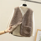 Women's Sherpa Fleece Gilet with Button Front and Pockets