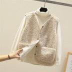 Women's Sherpa Fleece Gilet with Button Front and Pockets