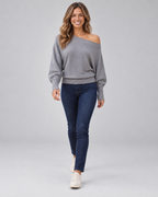 Women's Off-Shoulder Knit Jumper with Asymmetric Hem