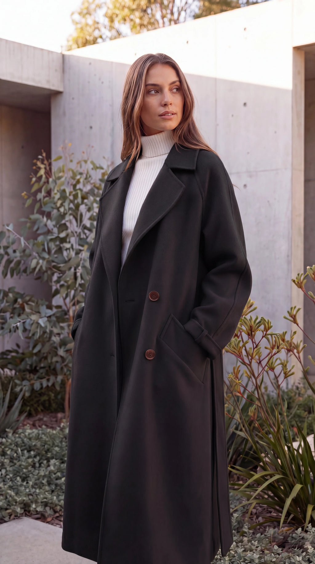Women's Lapel Collar Double-Breasted Longline Winter Coat