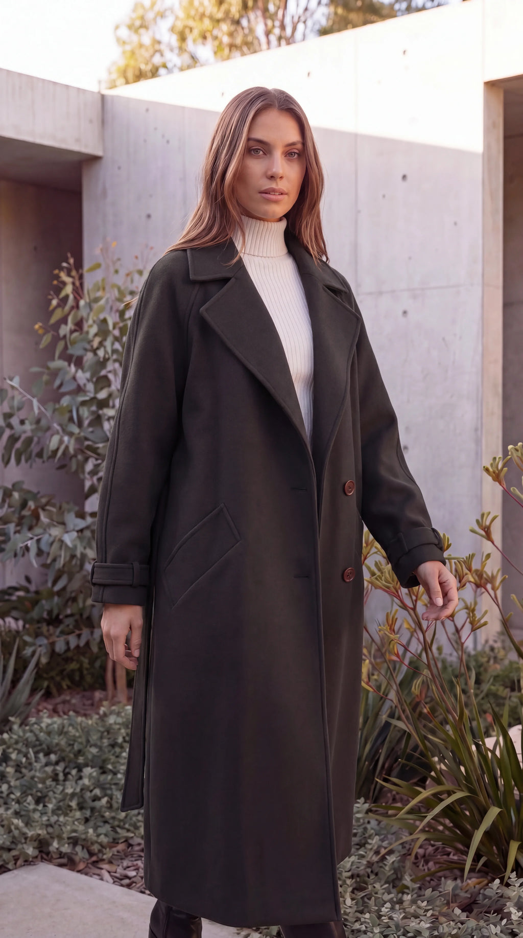 Women's Lapel Collar Double-Breasted Longline Winter Coat
