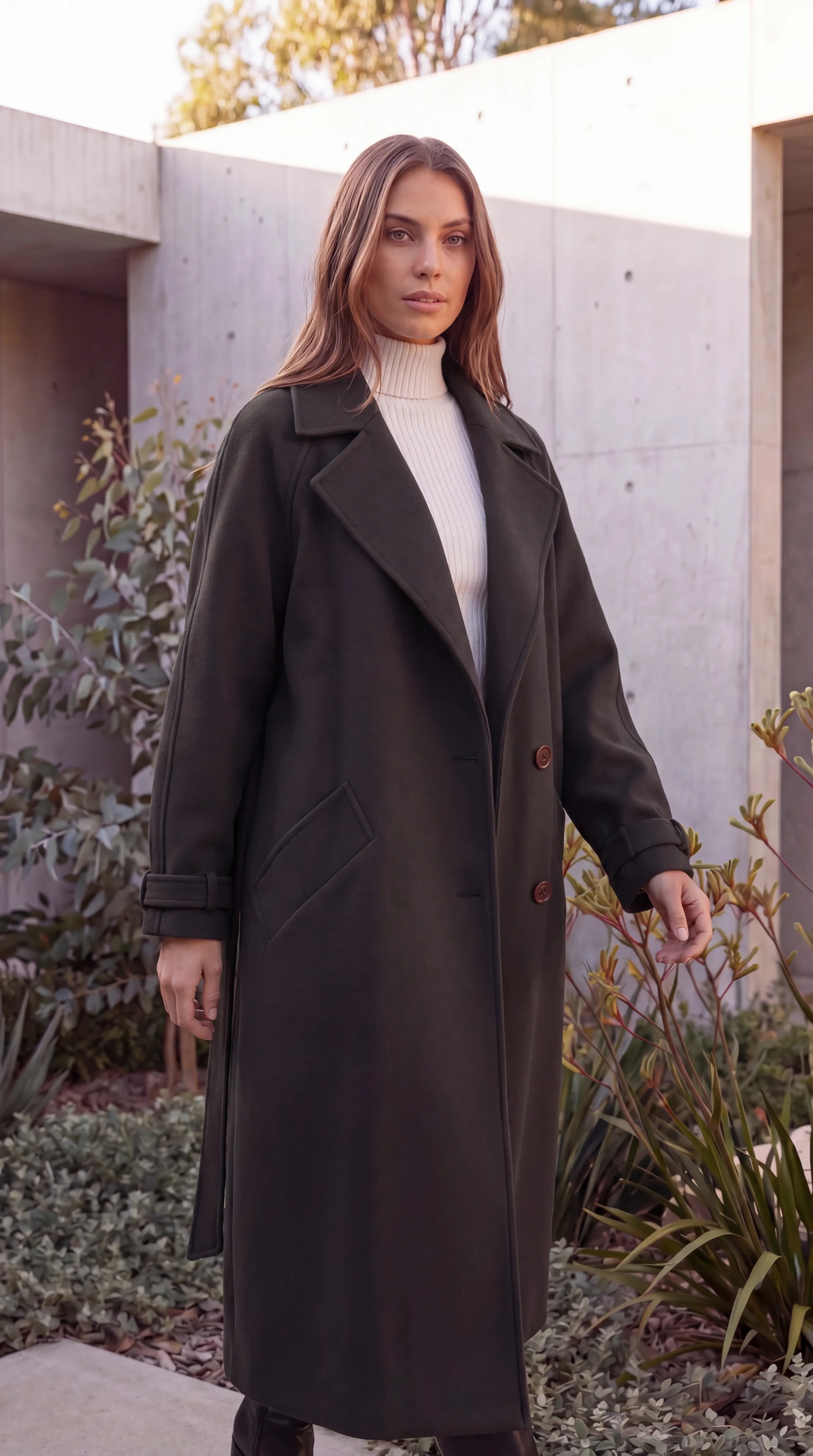 Women's Lapel Collar Double-Breasted Longline Winter Coat