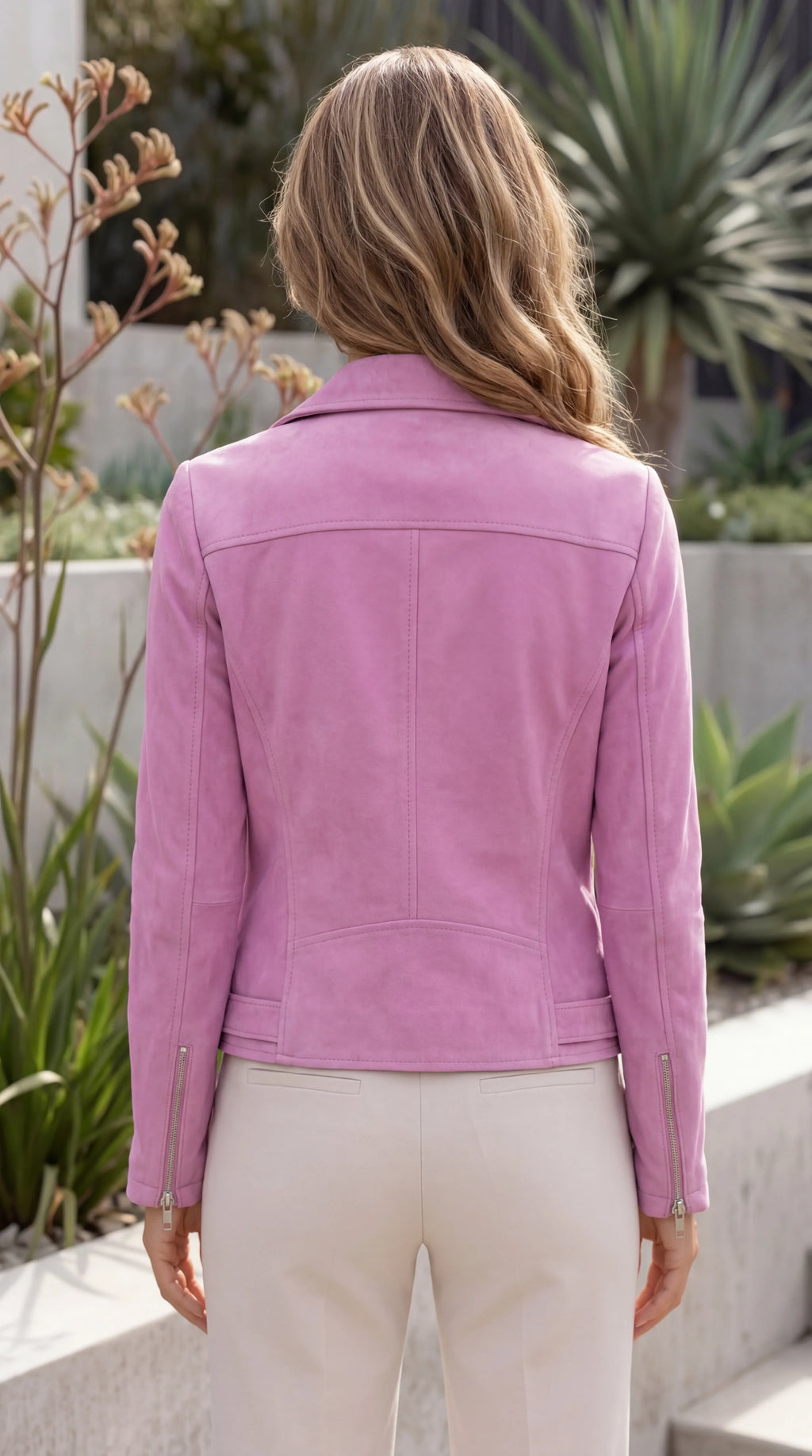 Women’s Cropped Zip Front Suede Look Biker Jacket