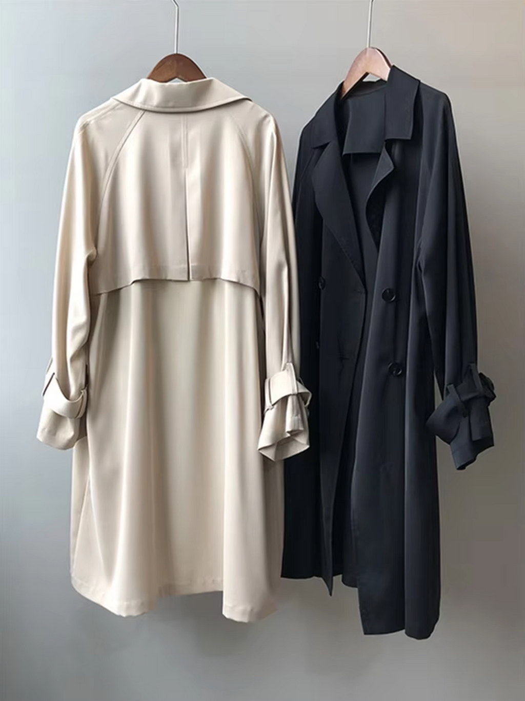 Women's Long Water Repellent Trench Coat with Double Breasted Front