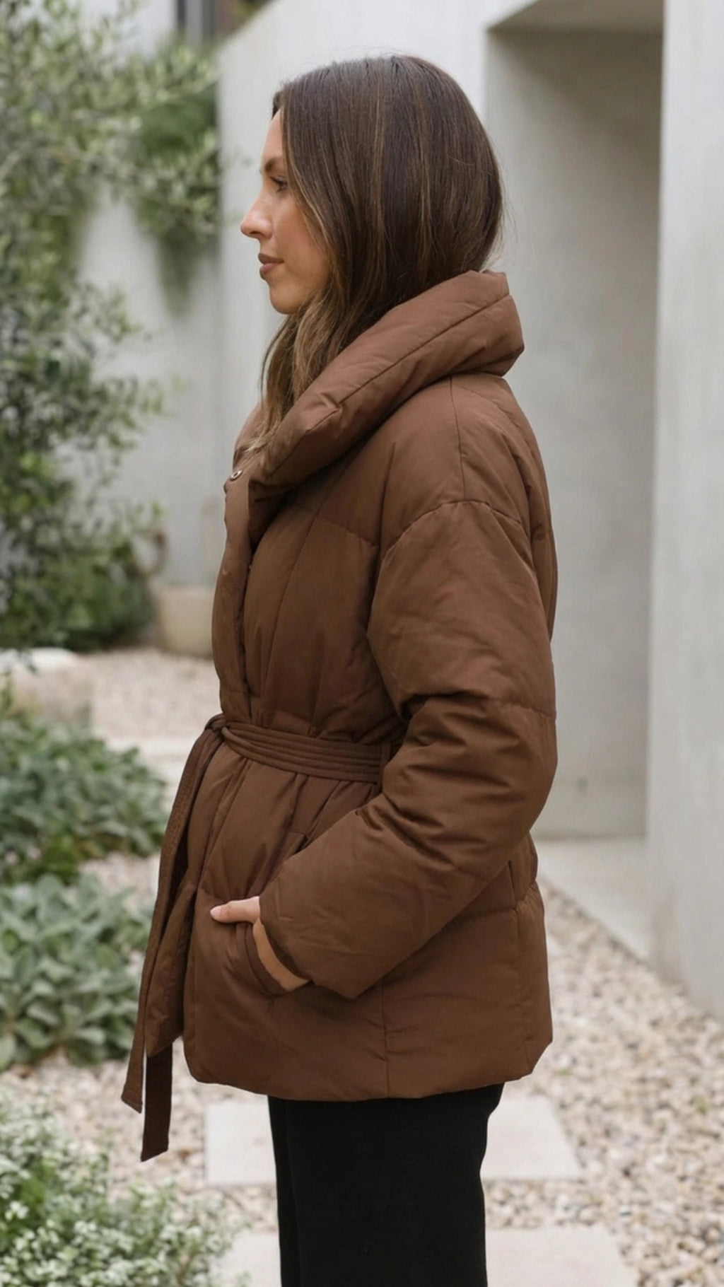 Women's Puffer Jacket | Belted High Neck Padded Jacket