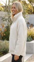 Womens Fleece Teddy Sherpa Zip Up Oversized Jacket