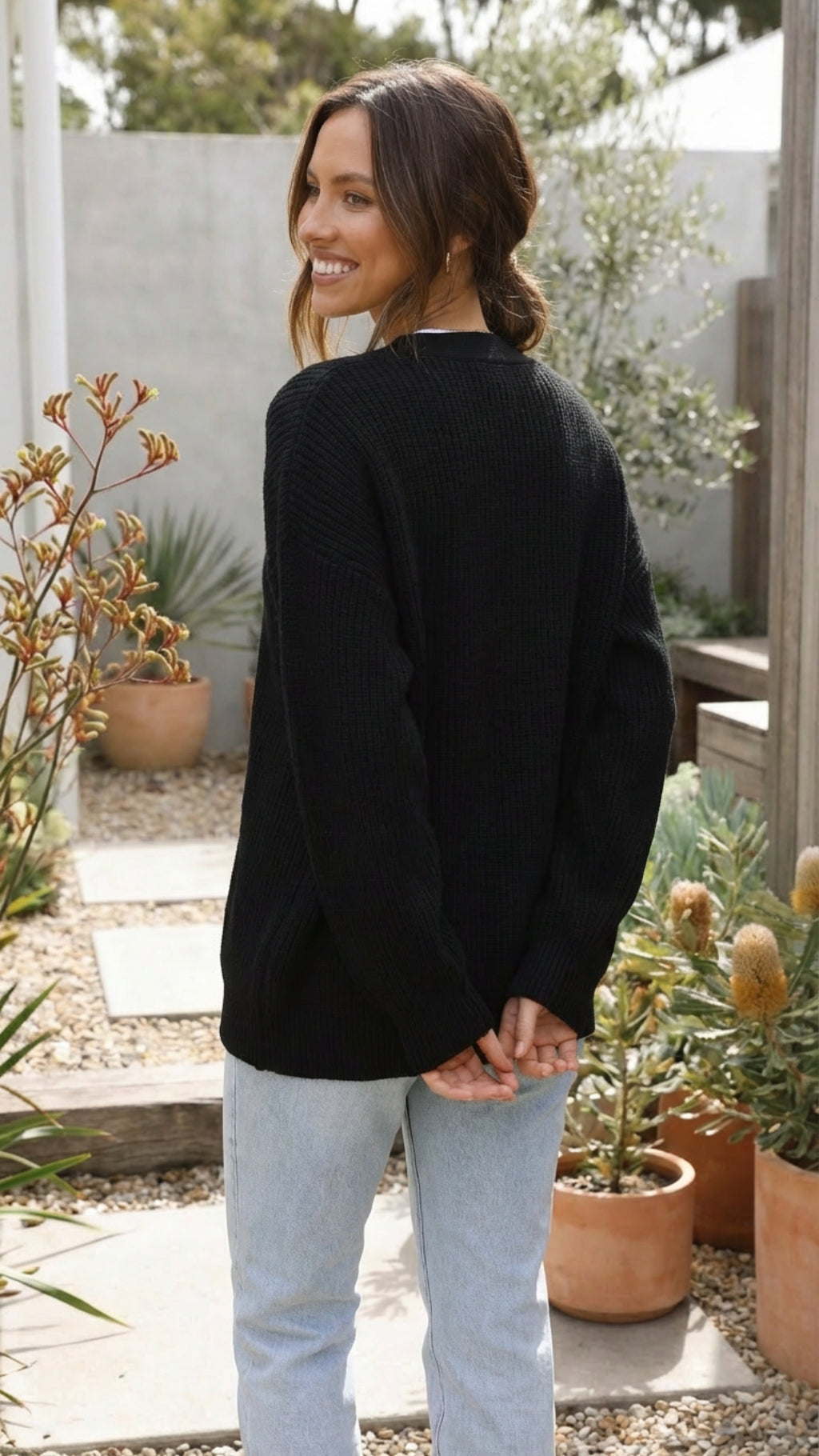 Women’s Button-Up Knit Cardigan with Long Sleeves