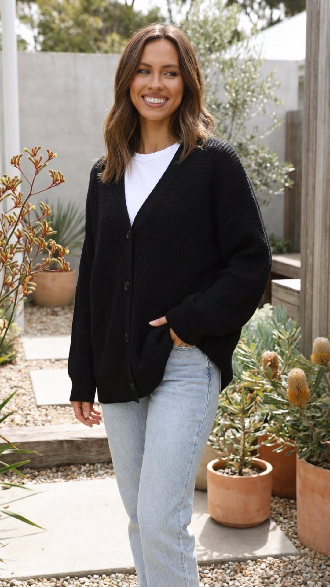 Women’s Button-Up Knit Cardigan with Long Sleeves