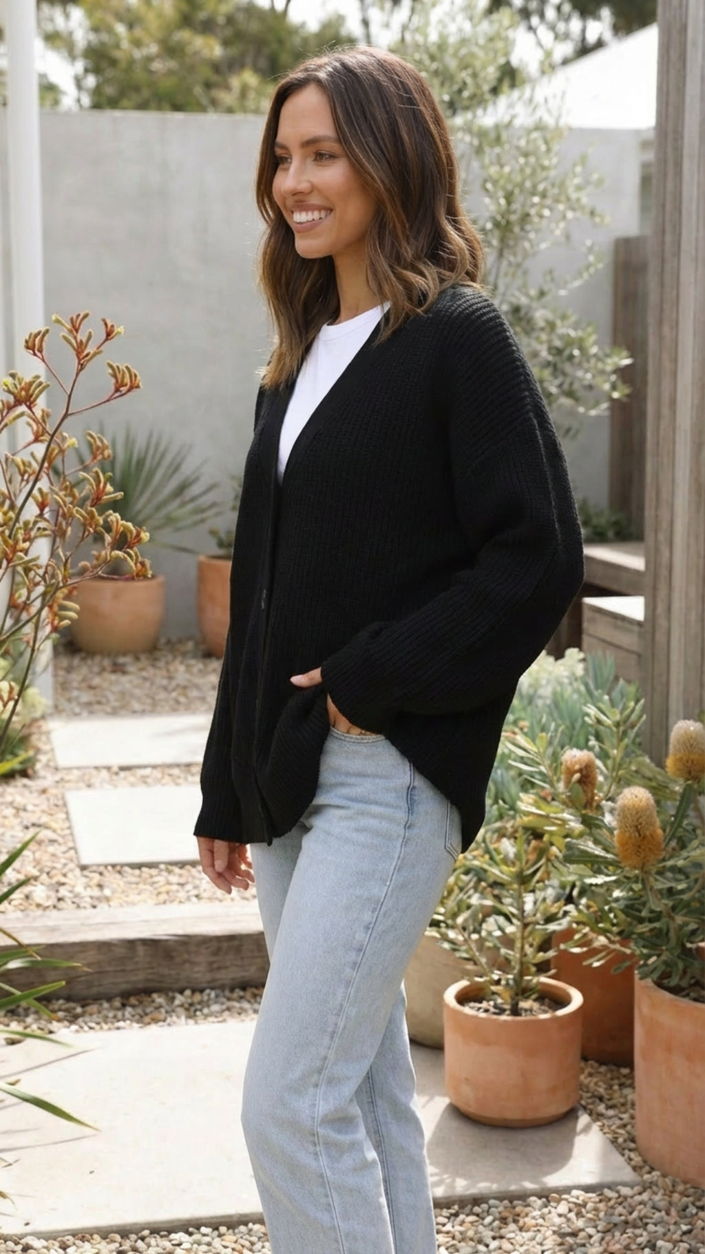 Women’s Button-Up Knit Cardigan with Long Sleeves