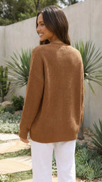 Women’s Button-Up Ribbed Knit Cardigan with Long Sleeves