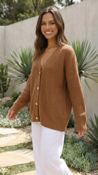 Women’s Button-Up Ribbed Knit Cardigan with Long Sleeves