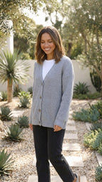Women’s Button-Up Ribbed Knit Cardigan with Long Sleeves