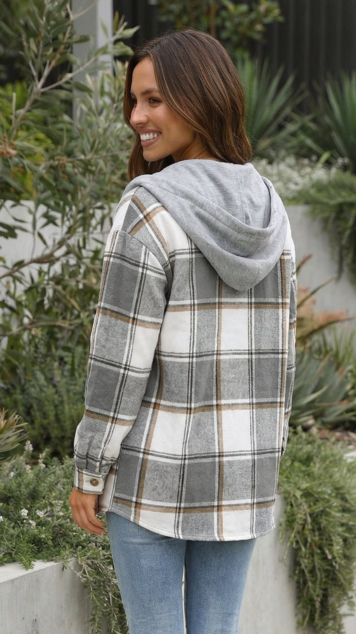 Women’s Checkered Print Hooded Jacket
