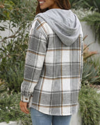 Women's Hooded Plaid Jacket | Checked Button Front Shacket