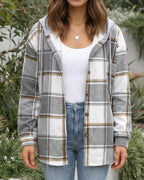 Women's Hooded Plaid Jacket | Checked Button Front Shacket