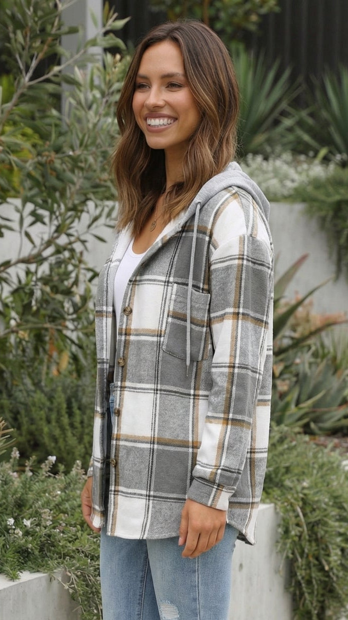Women’s Checkered Print Hooded Jacket