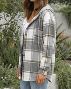 Women's Hooded Plaid Jacket | Checked Button Front Shacket