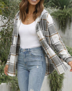 Women's Hooded Plaid Jacket | Checked Button Front Shacket