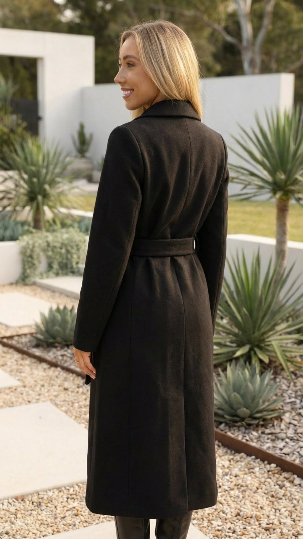 Women’s Double-Breasted Belted Long Coat with Buttons
