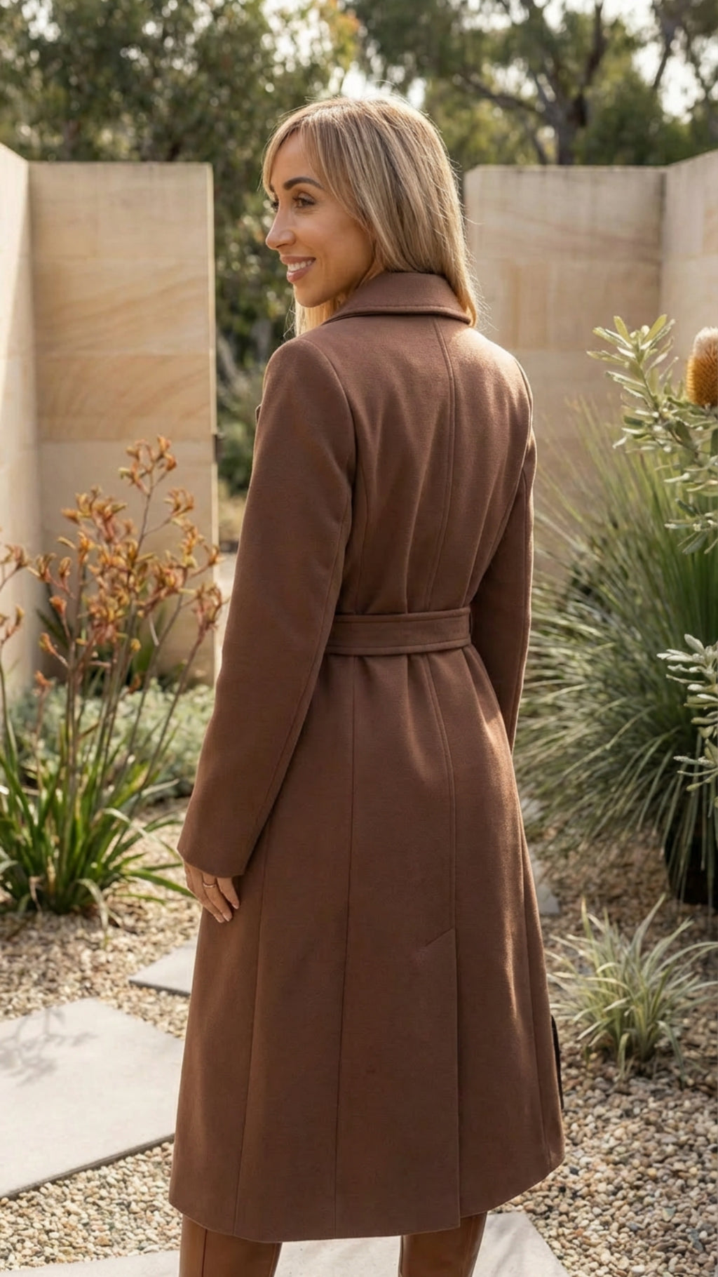 Women’s Double-Breasted Belted Long Coat with Buttons