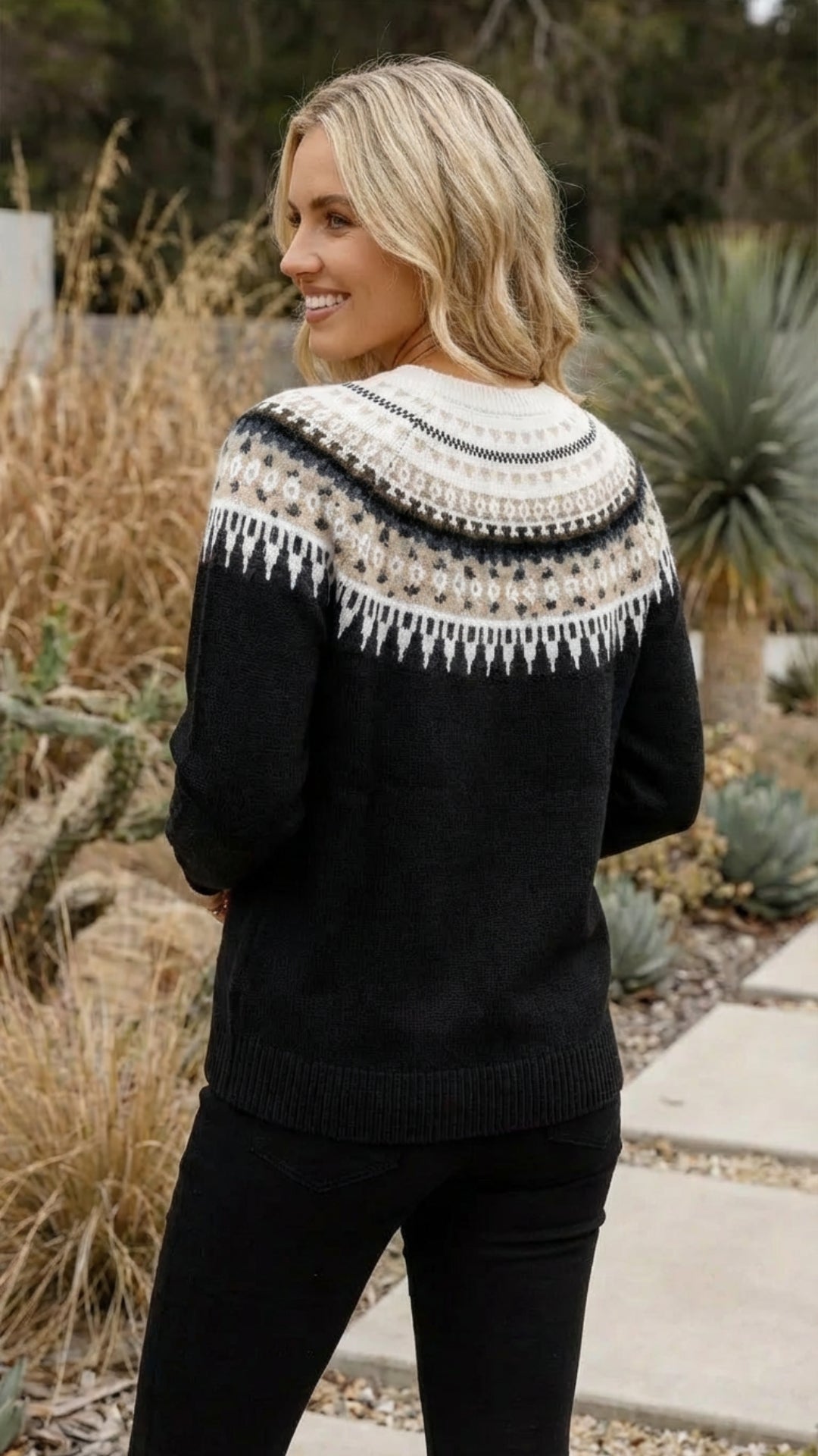 Women’s Fair Isle Patterned Crew Neck Knit Sweater