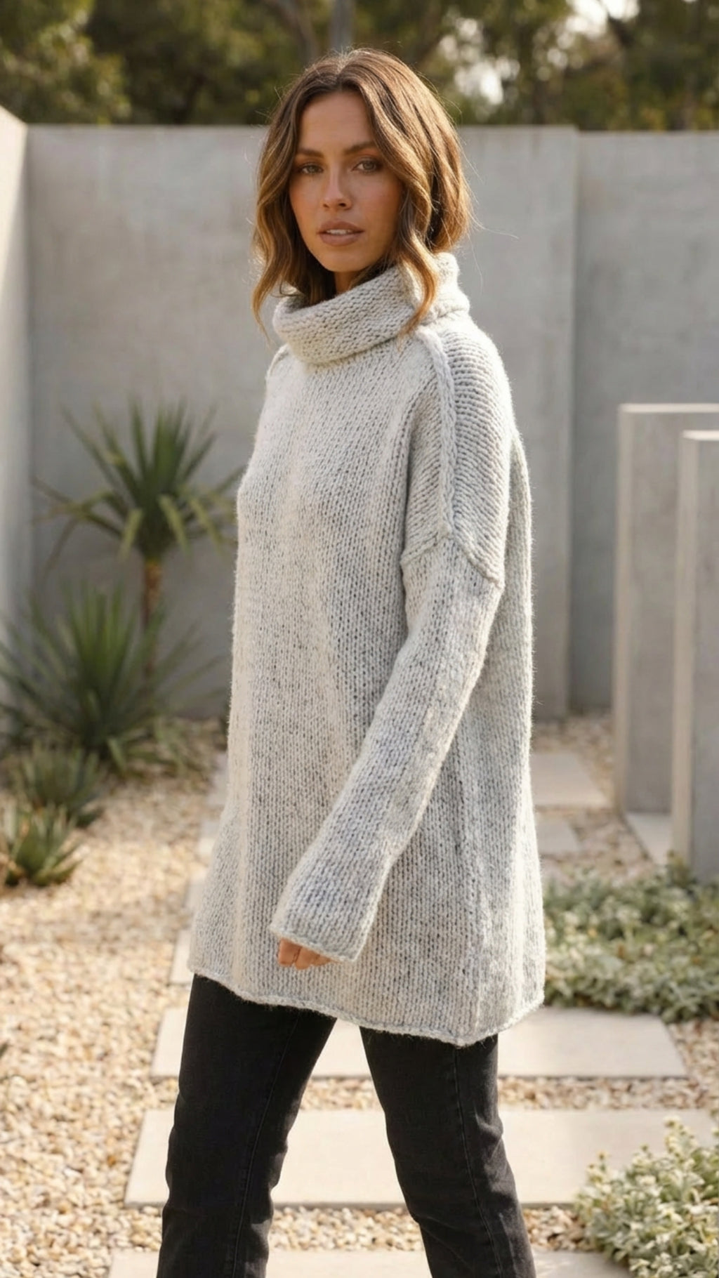 Women’s Long High Neck Knit Sweater