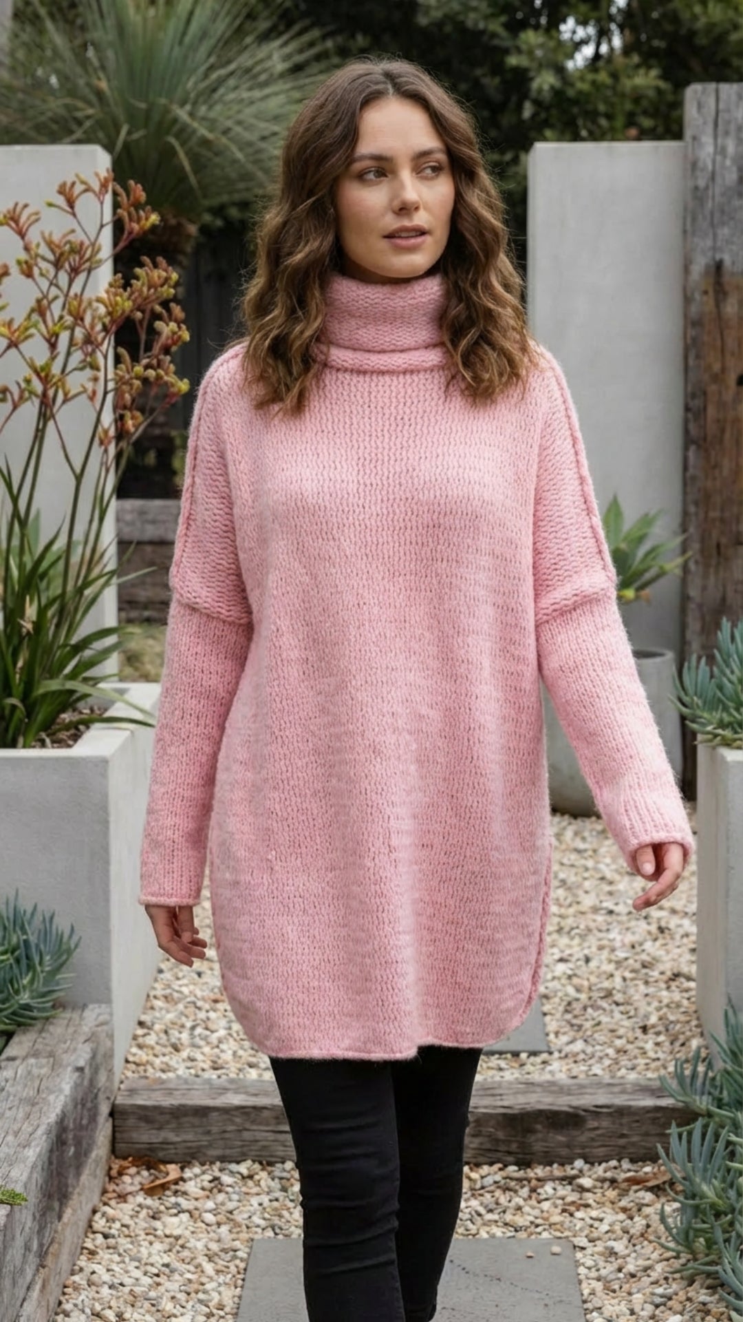 Women’s Long High Neck Knit Sweater