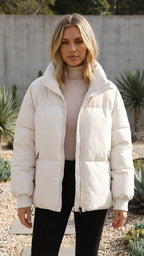 Women’s Padded Puffer Jacket | Oversized High Neck Zip Up Coat