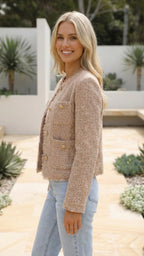 Women's Cropped Jacket | Single Breasted Textured Blazer with Pockets