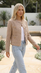 Women's Cropped Jacket | Single Breasted Textured Blazer with Pockets