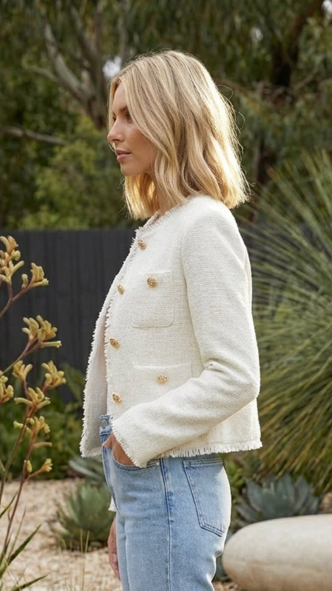 Women’s Single Breasted Cropped Jacket with Pockets