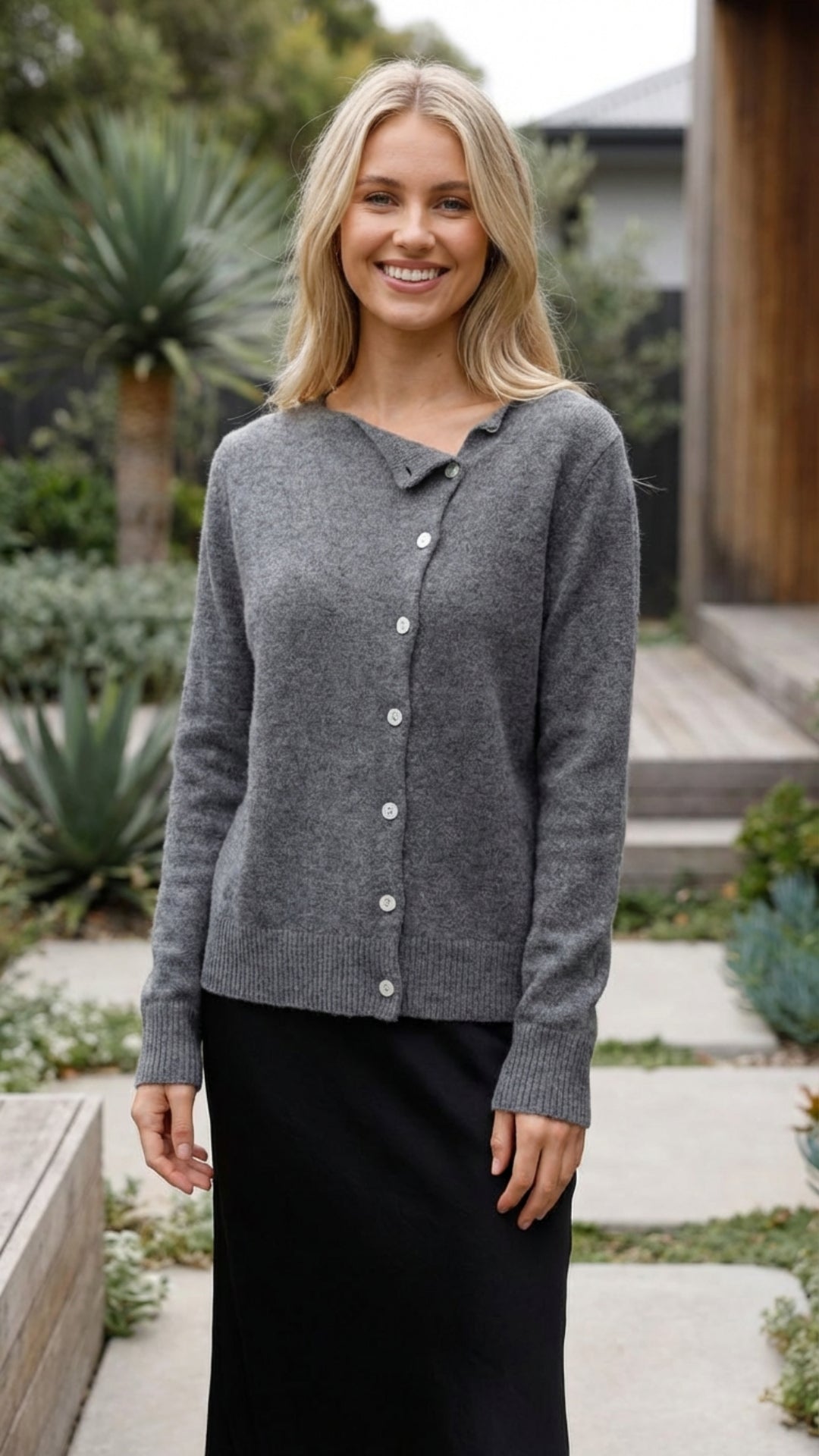 Women’s V-Neck Button-Up Knit Cardigan with Long Sleeves