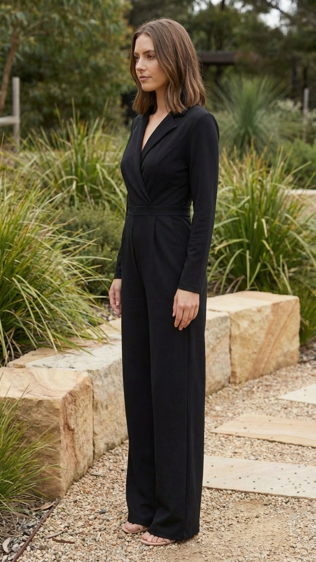 Women’s V Neck Wide Leg Formal Jumpsuit