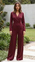 Women’s V Neck Wide Leg Formal Jumpsuit