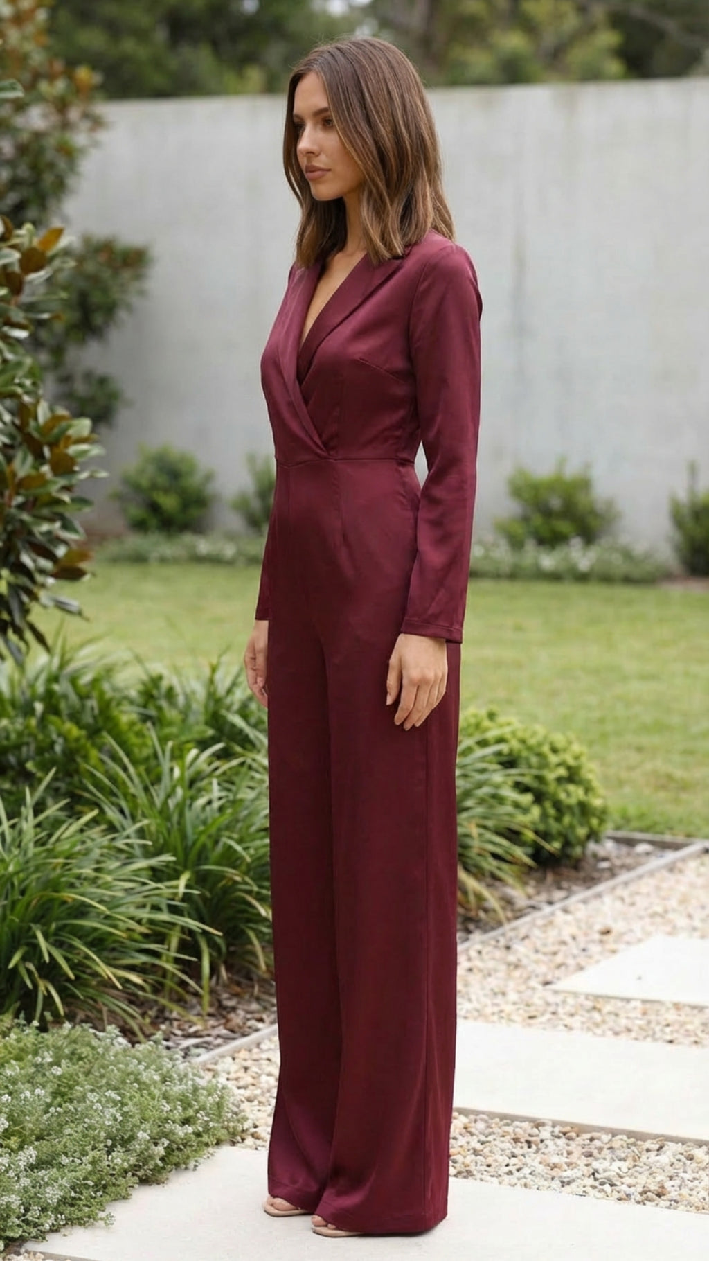 Women’s V Neck Wide Leg Formal Jumpsuit