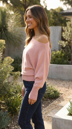 Women's Off Shoulder Asymmetric Knit Jumper | Long Sleeve Knit Top