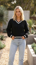 Women's Cable Knit Jumper | V Neck Sweater
