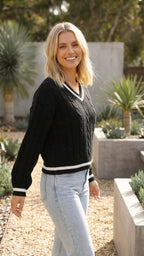 Women's Cable Knit Jumper | V Neck Sweater