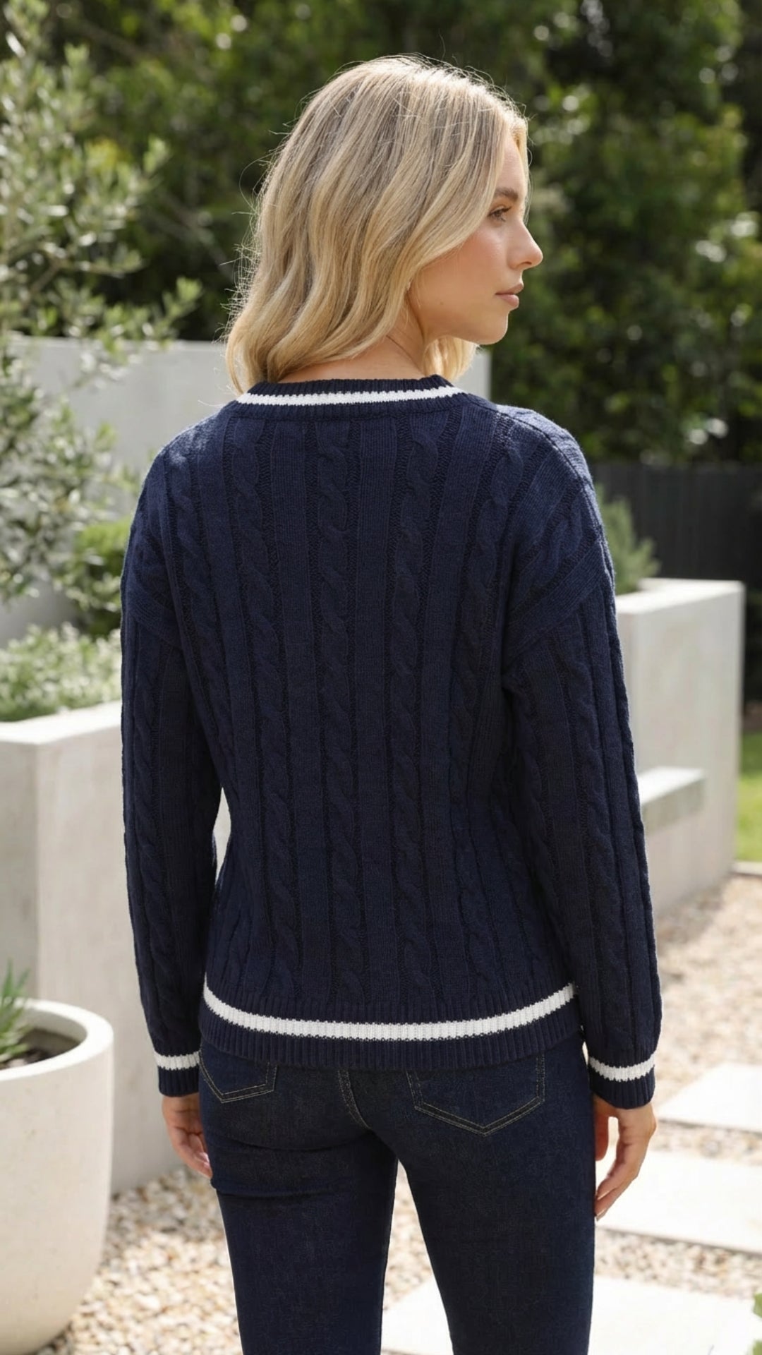 Women's Autumn V Neck Cable Knit Sweater Pullover