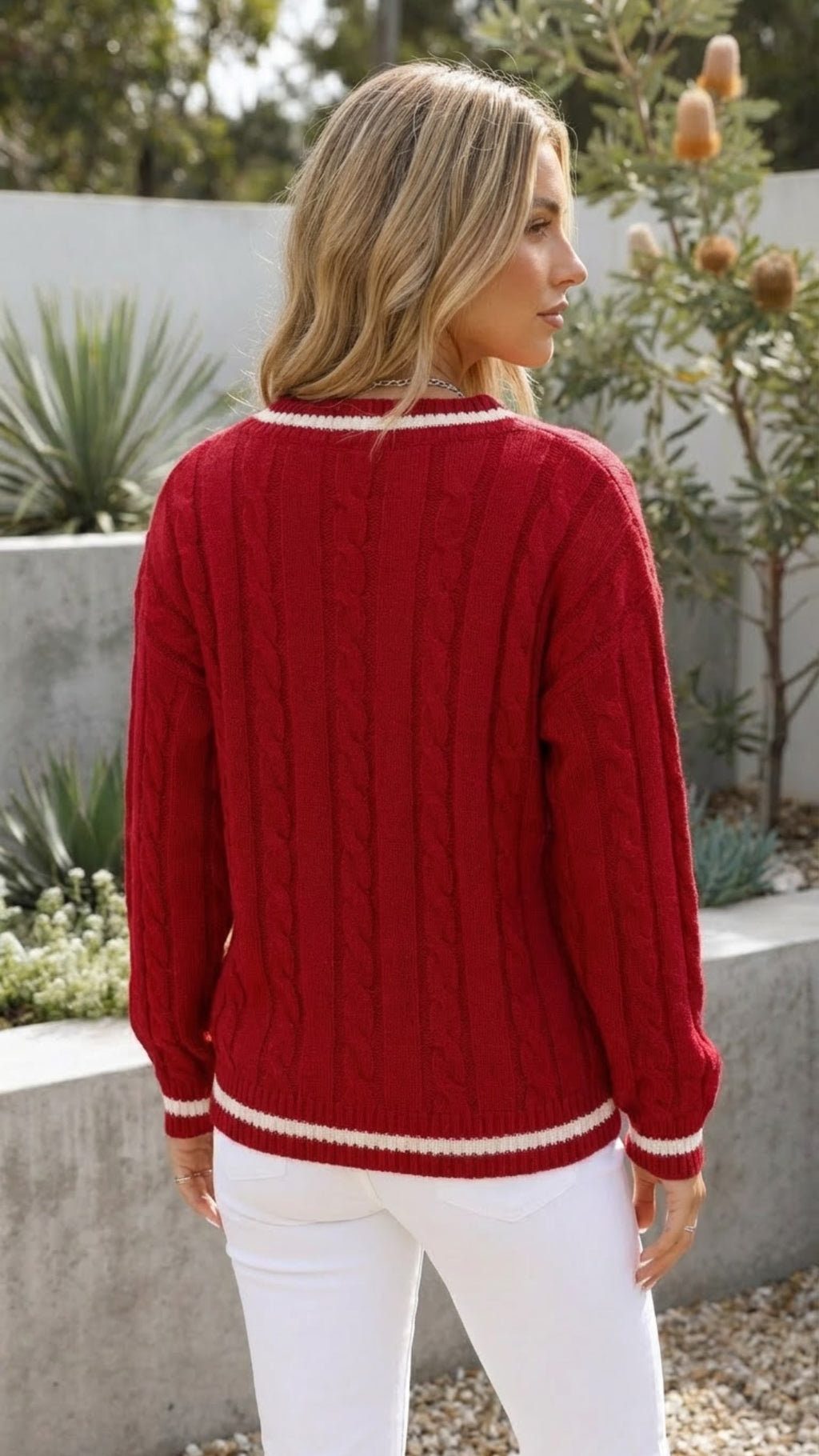 Women's Autumn V Neck Cable Knit Sweater Pullover